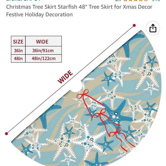 Tree Skirt Starfish 48" Tree Skirt for Xmas Decor Festive Holiday Decoration - Picture 2 of 5
